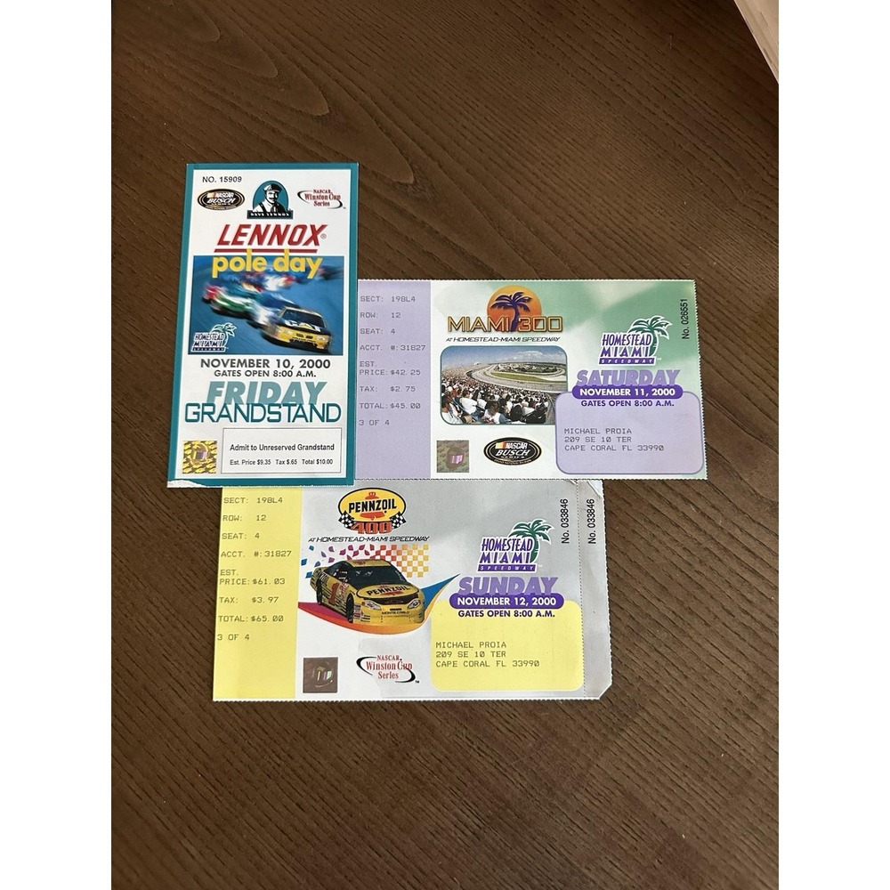 NASCAR Busch Pennzoil 11/10-11/12 2000 Homestead Miami Speedway Tickets